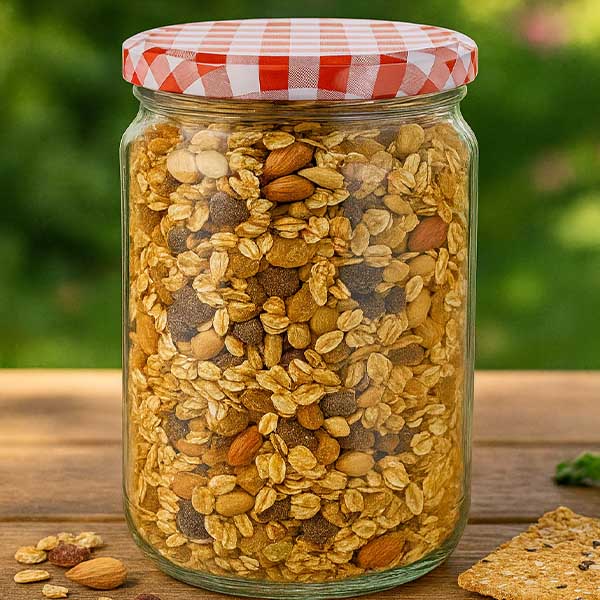 Barattolo rotondo da 795 ml con coperchio BasicSeal rosso/bianco UN..