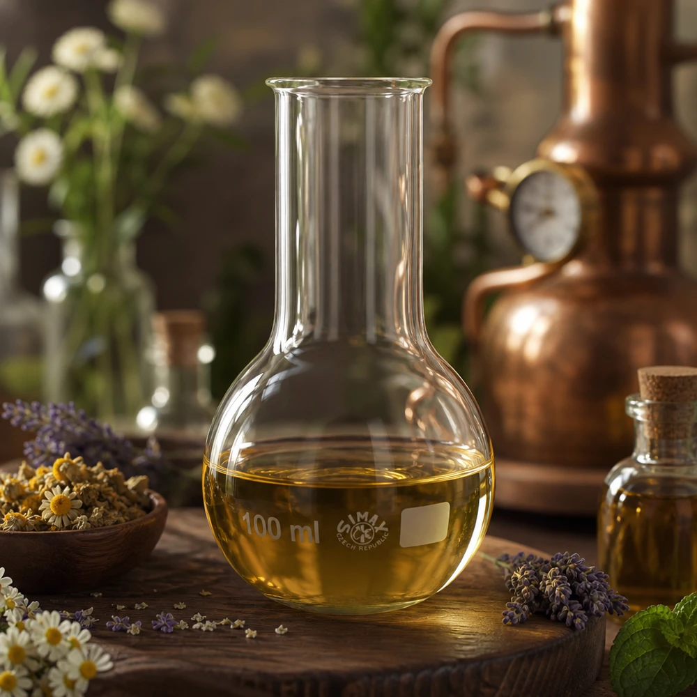 Pallone volumetrico in vetro trasparente da 100 ml con collo ergonomico per la produzione di oli profumati e la profumeria