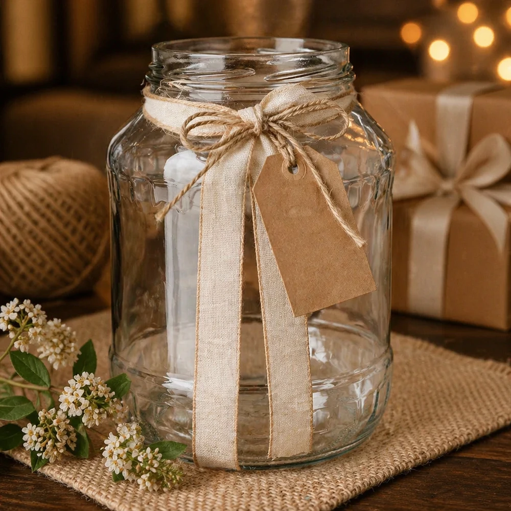 UNiTWIST Runda2650 - Bicchieri capacità 2650ml TO100 UNiTWIST Runda2650 tumbler 2650ml come decorazione con nastro di lino e etichetta regalo decorazione da tavolo rustica TO100