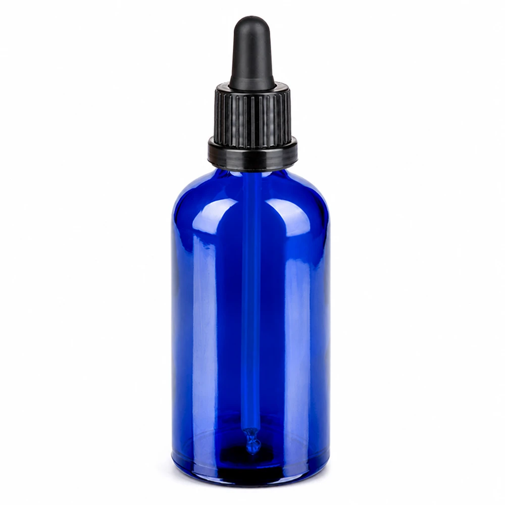 Flacone per pipette da 100 ml nero OV BlueLine UT18/100 Flacone in vetro premium con pipetta 100ml in blu per oli essenziali e sieri