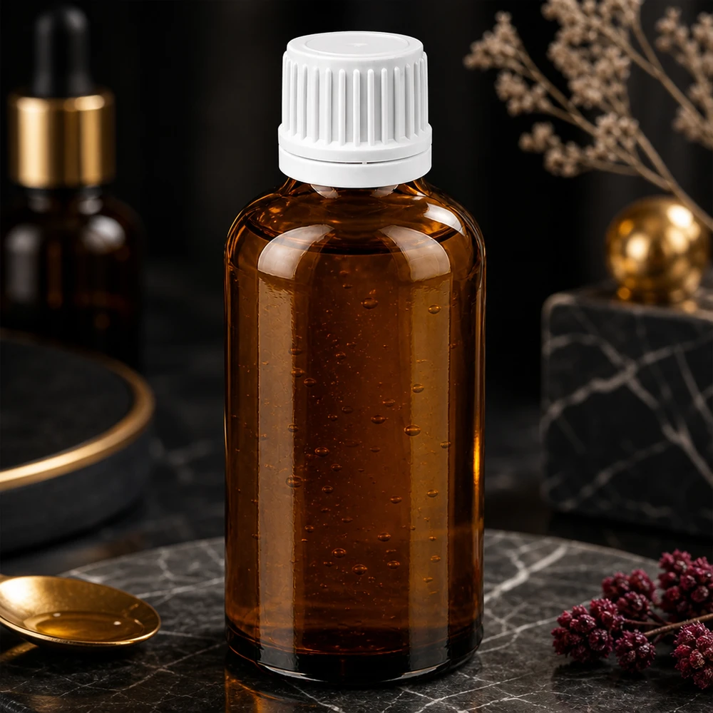 Bottiglia da 50ml 11mm SV bianco OV BrownLine UT18/50 Flacone per medicinali da 50 ml in vetro ambrato con protezione UV e tappo bianco sicuro per prodotti farmaceutici