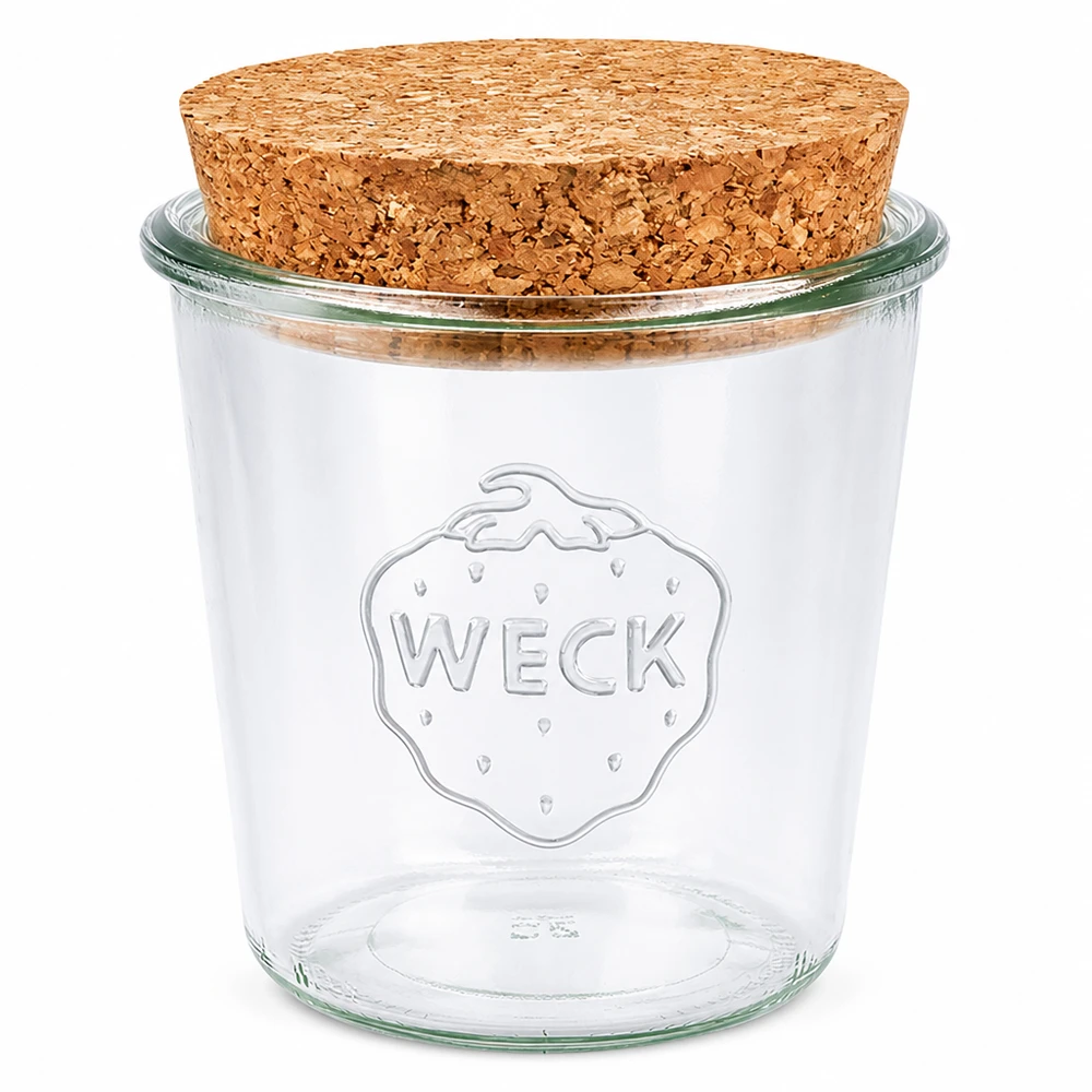 WECK barattolo a tamburo 580ml RR100 con coperchio in sughero naturale barattolo per conserve barattolo trasparente