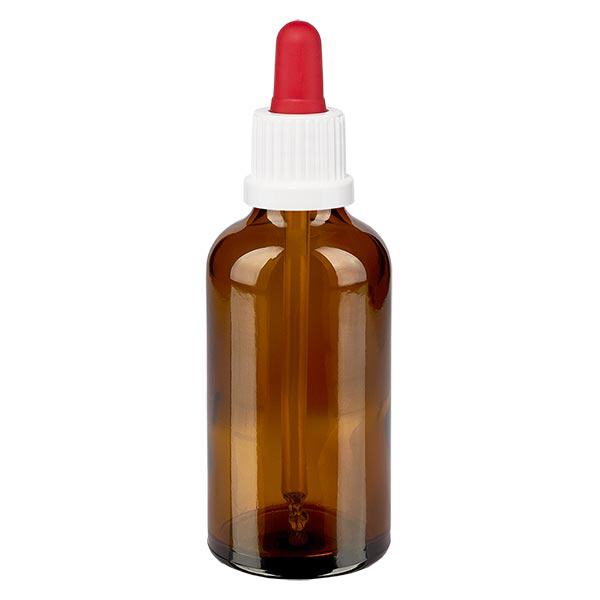 Bottiglia per pipette marrone da 50 ml OV bianco/rosso ApoGlas Bottiglia per pipette marrone da 50 ml OV bianco/rosso ApoGlas