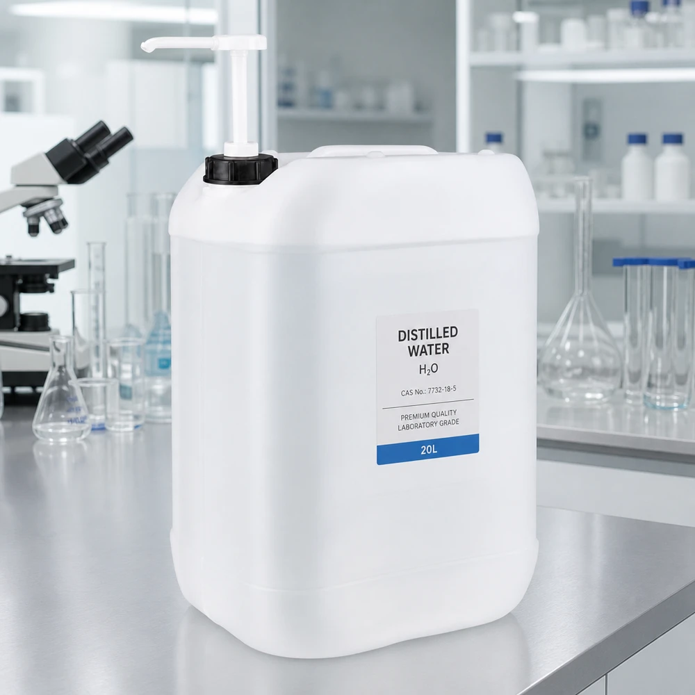Tanica da 25 litri con pompa dosatrice Tanica da laboratorio da 25 litri con pompa dosatrice, riempita con acqua distillata in laboratorio