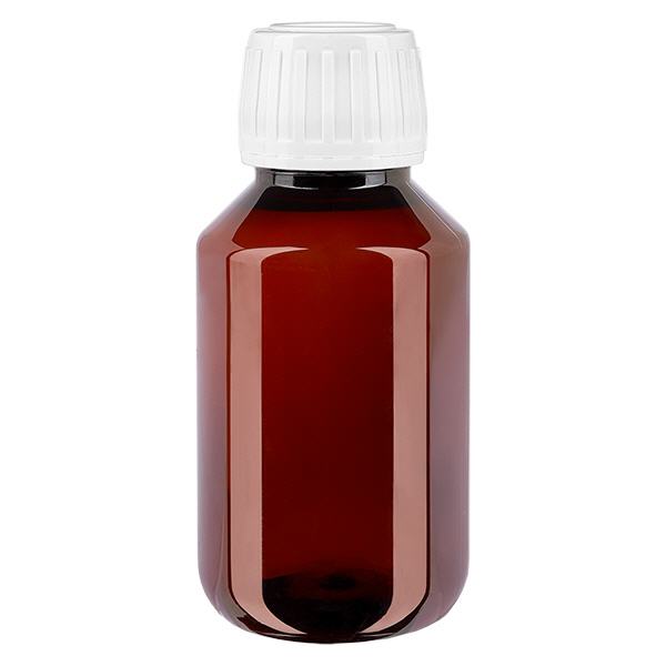 Bottiglia in PET da 100 ml con tappo bianco standard OV Bottiglia in PET da 100 ml con tappo bianco standard OV