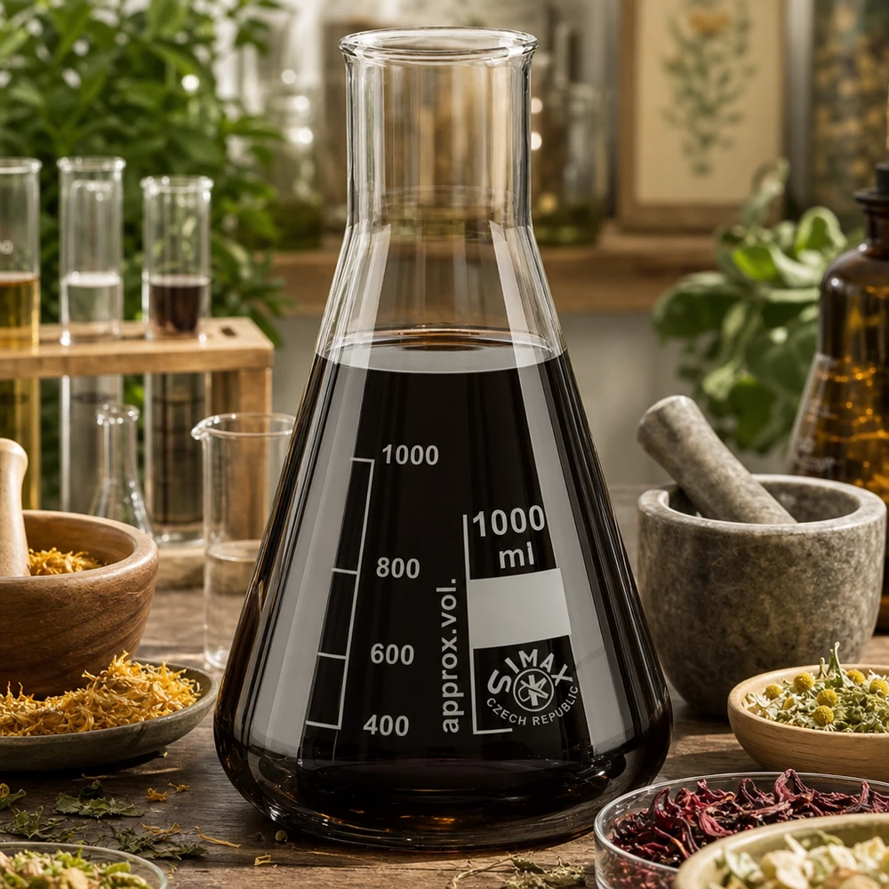 Beuta da 100 ml a collo largo Beuta da 1000ml in vetro da laboratorio di alta qualità con marcature di misurazione in un ambiente di lavoro naturale