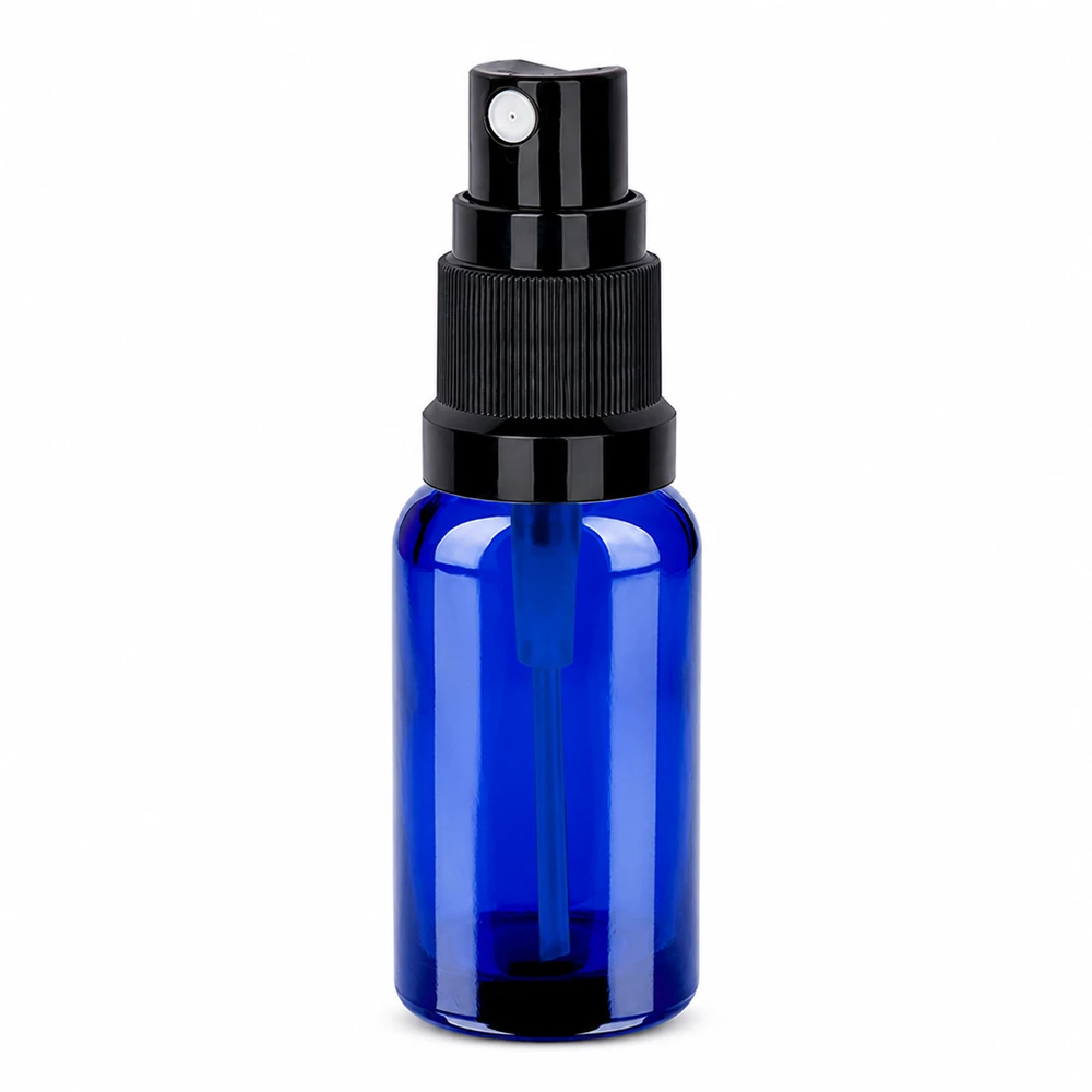 Flacone spray da 20 ml nero STD BlueLine UT18/20 Robusto flacone spray in vetro da 20 ml con nebulizzatore nero per una distribuzione uniforme