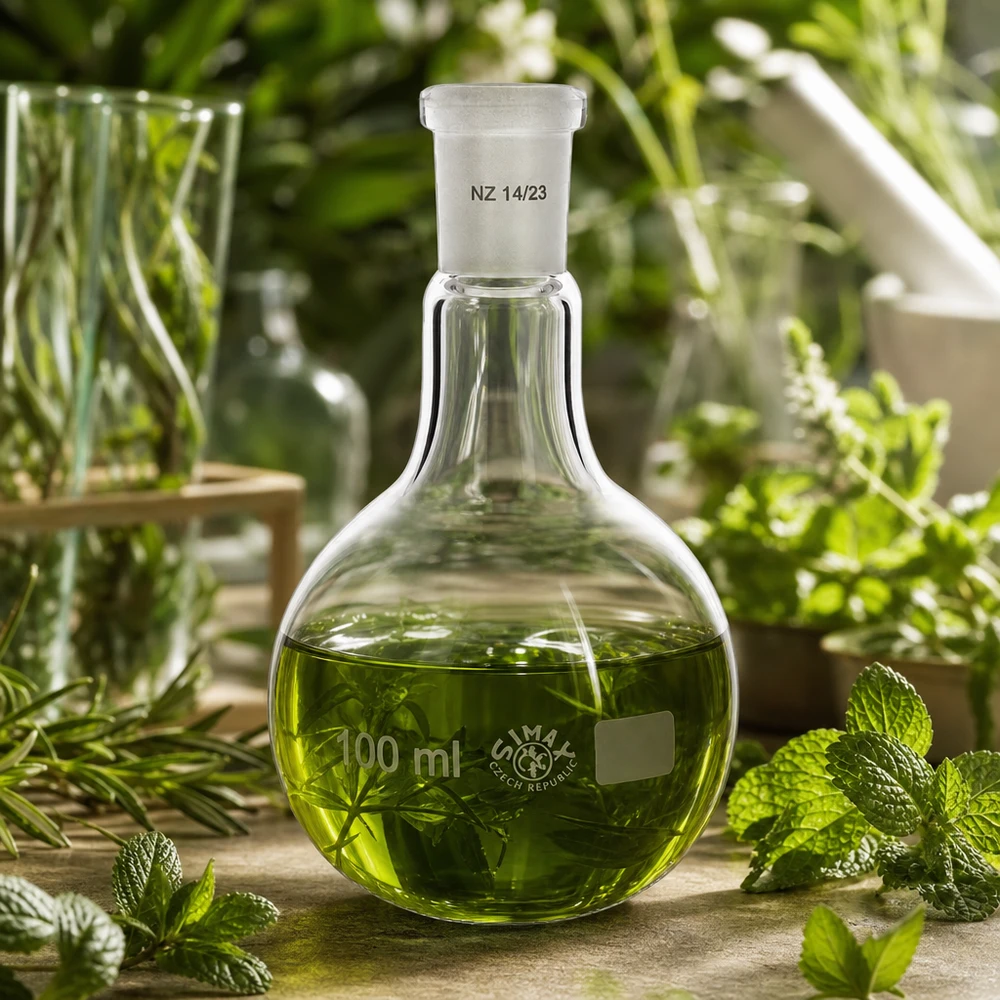 Matraccio standard in vetro smerigliato da 100 ml con estratti vegetali per la ricerca sui prodotti naturali
