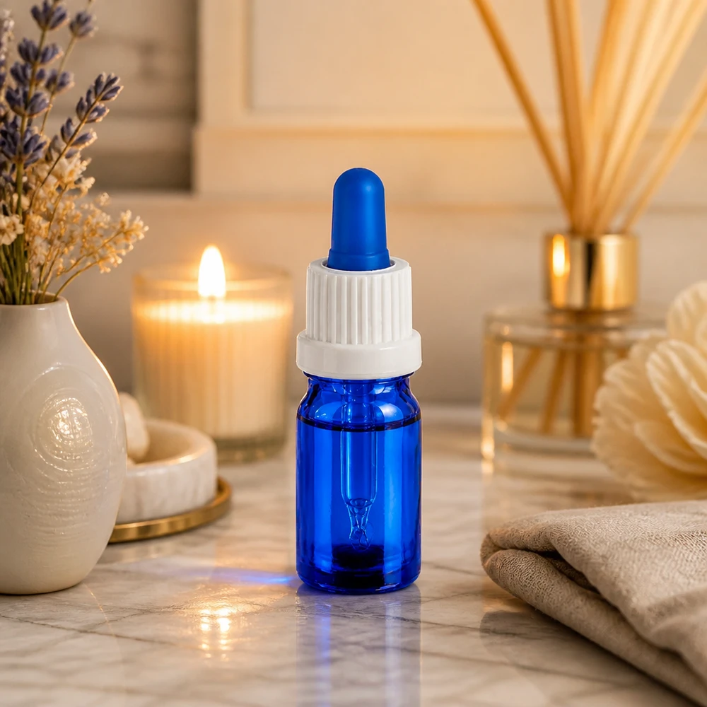 Bottiglia per pipette da 5ml bianco/blu OV BlueLine UT18/5 Flacone contagocce da 5 ml in blu con pipetta in gomma bianca per un dosaggio preciso del liquido.