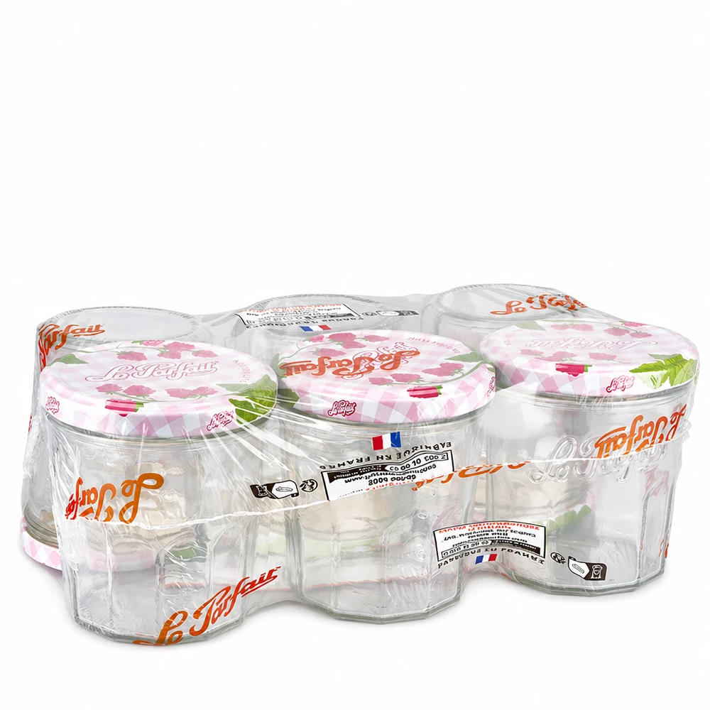 Bicchieri Le Parfait da 324 ml in confezione da 6 con coperchi a vite avvolti in carta stagnola per marmellate e conserve