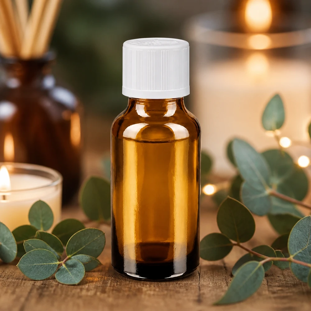 Flacone da farmacia da 20 ml, marrone, con tappo di sicurezza bianco, per oli essenziali e aromaterapia