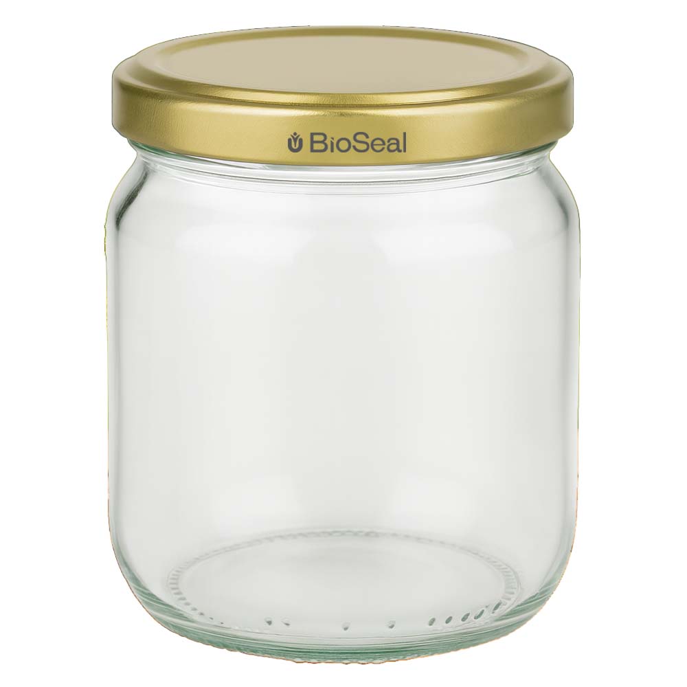 Vasetto per miele da 500 g con capsula dorata BioSeal UNiTWIST
