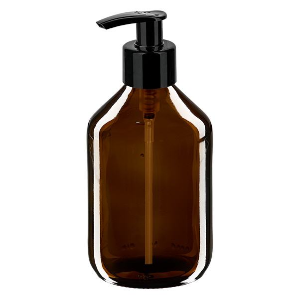 Flacone per medicinali da 300 ml marrone, con pompa dispenser nera ApoGl Flacone per medicinali da 300 ml marrone, con pompa dispenser nera ApoGl