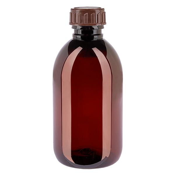 Bottiglia PET 250ml con tappo standard marrone Bottiglia PET 250ml con tappo standard marrone