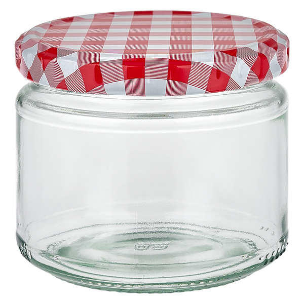 Barattolo rotondo da 330 ml con coperchio BasicSeal rosso/bianco UN..