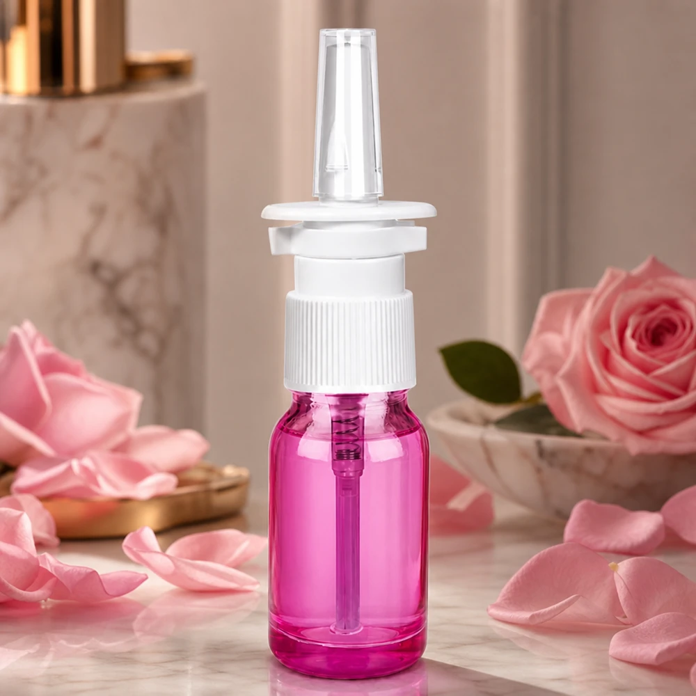 Flacone spray nasale da 10 ml bianco/trasparente standard PurpleLine. UT18/10 Flacone per spray nasale di alta qualità da 10 ml in vetro colorato con tappo a prova di perdite
