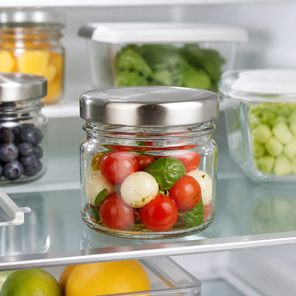 Barattolo di vetro da 33 ml con coperchio ermetico BasicSeal color argento, ideale per snack e contorni in porzioni