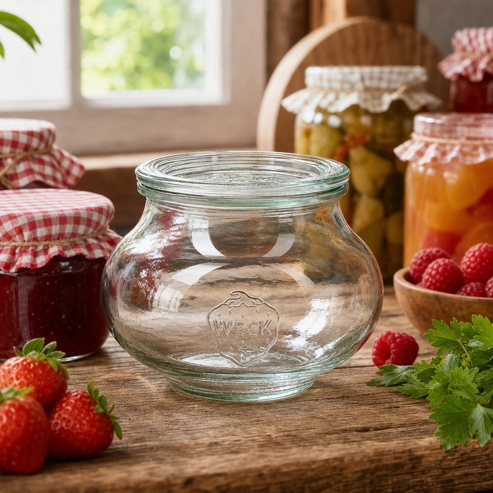 WECK RR80 Barattolo da 560 ml per conserve in cucina rustica decorato con barattoli per marmellata, frutta e altro