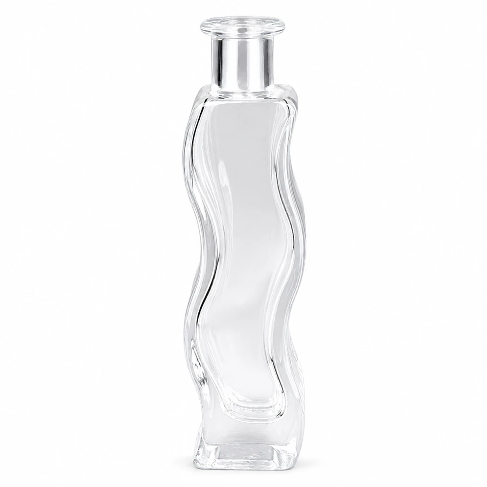 Flacone in vetro da 100 ml Melissa senza tappo UNiTWIST® Flacone in vetro da 100 ml Melissa vuoto senza tappo UNiTWIST trasparente con forma ondulata per profumi o cosmetici