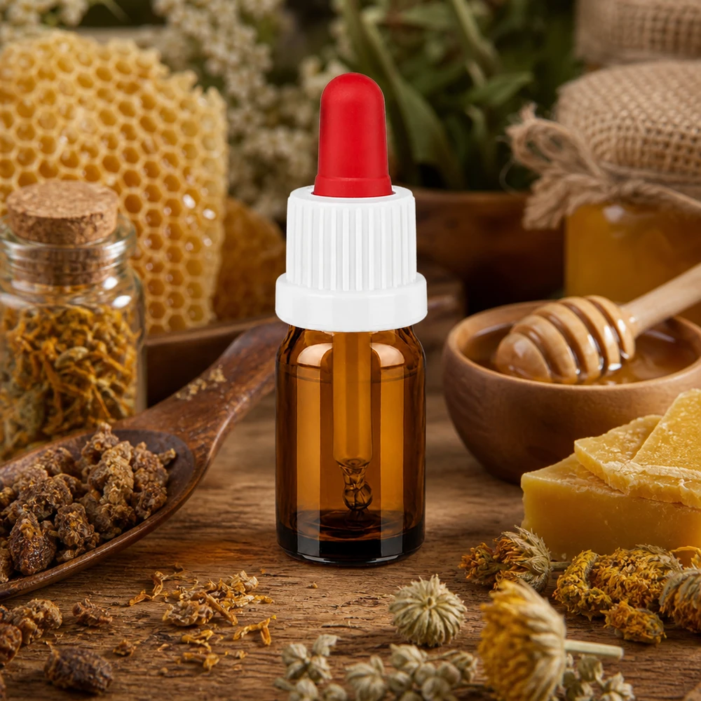 Bottiglia per pipette da 5 ml bianco/rosso OV BrownLine UT18/5 Flacone in vetro ambrato da 5 ml con tappo contagocce, ideale per applicazioni cosmetiche e di aromaterapia.