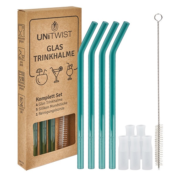 Set di cannucce in vetro verde con punte morbide UNiTWIST Set di cannucce in vetro verde con punte morbide UNiTWIST