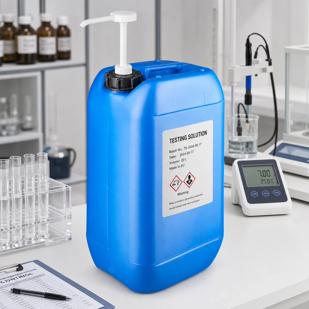 Tanica blu in HDPE da 15 litri con manico ergonomico e pompa dosatrice bianca