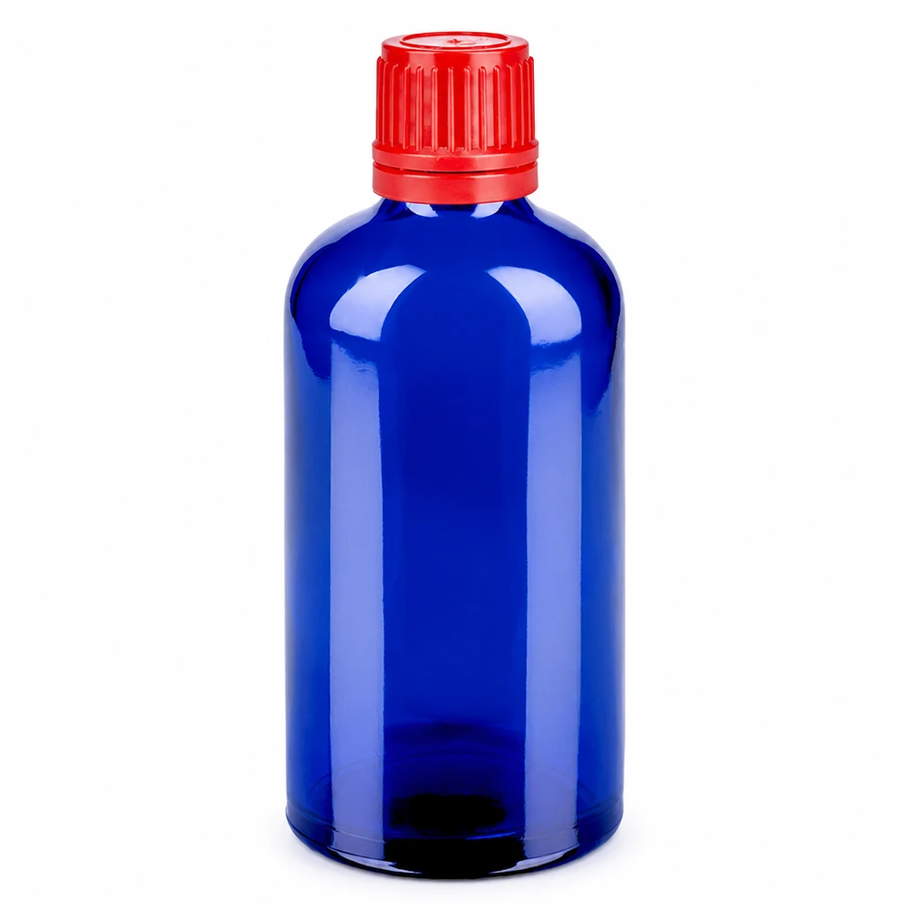 Bottiglia da 100ml 11mm SV rosso OV BlueLine UT18/100 Flacone blu brillante da 100 ml con tappo rosso 11 mm SV OV BlueLine