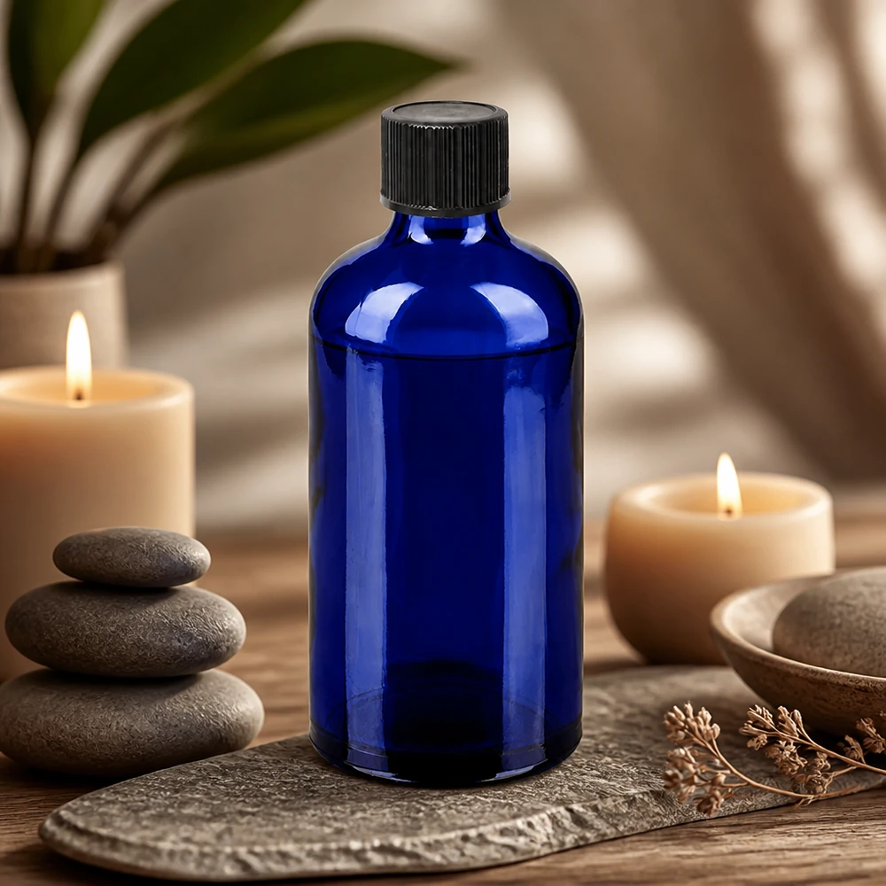 Flacone contagocce da 100 ml 1 mm nero STD BlueLine UT18/100 Flacone contagocce blu cobalto da 100 ml con protezione UV e tappo nero per sostanze sensibili alla luce