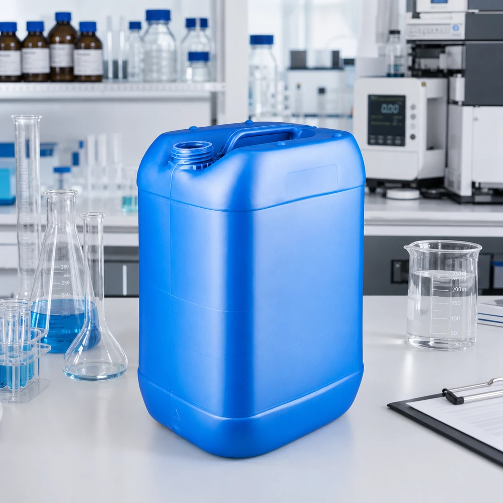 Tanica 25 litri blu senza tappo Tanica rettangolare da 25 litri di colore blu, senza coperchio, con maniglia di trasporto, realizzata in plastica resistente