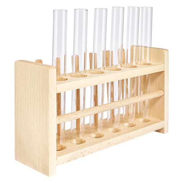 Portaprovette in legno con 6 provette di soda-calce 160x16