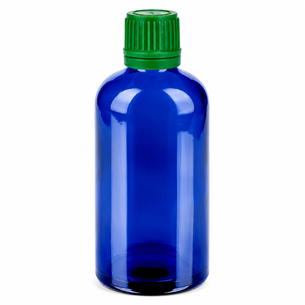 Bottiglia da 100ml 11mm SV verde OV BlueLine UT18/100 Flacone in vetro di alta qualità da 100 ml blu con tappo contagocce verde per uso farmaceutico