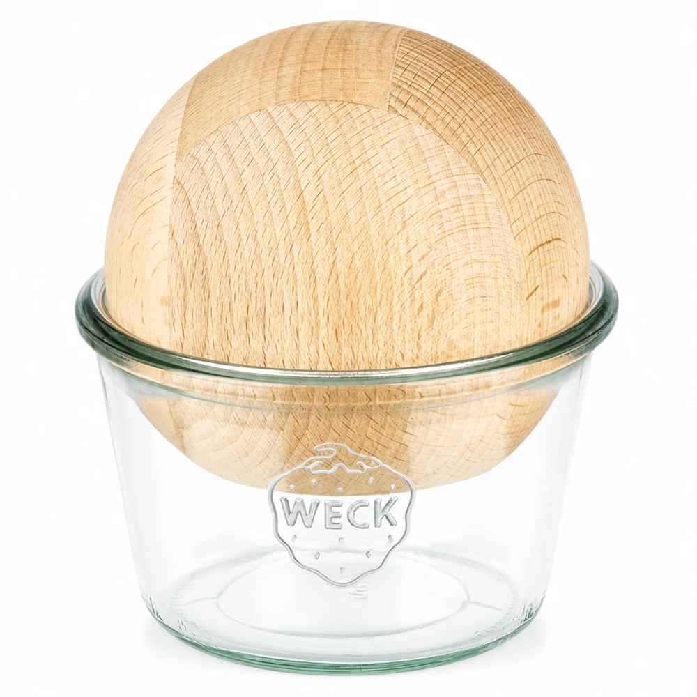 WECK vaso tumbling 370ml RR100 con coperchio a sfera in legno di faggio vaso da conserva in vetro trasparente