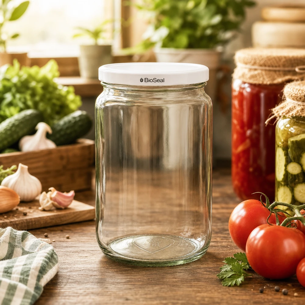 UNiTWIST Rounda795 con coperchio bianco TO82 BioSeal UNiTWIST Runda795 vaso per conserve in cucina con verdure fresche - perfetto per la conservazione e l'inscatolamento