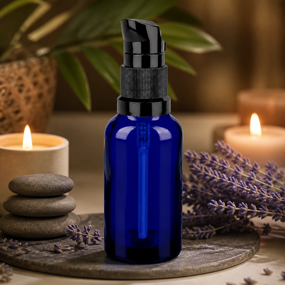 Flacone a pompa da 30 ml nero STD BlueLine UT18/30 Flacone per farmacisti da 30 ml con dosatore a pompa STD UT18/30 per un'erogazione precisa del prodotto
