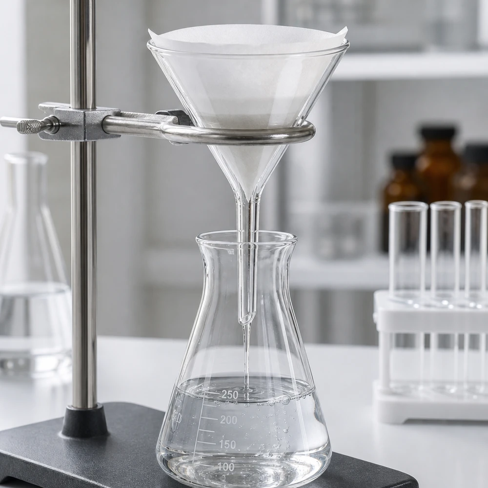 Imbuto Ø 55mm in borosilicato angolo 60 corto Imbuto di precisione da laboratorio 55 mm in borosilicato con angolo di 60° per un dosaggio preciso in chimica