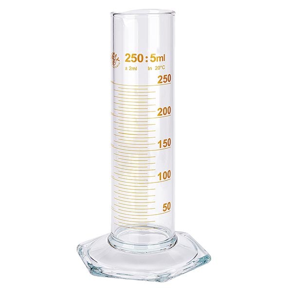 Cilindro graduato NF da 250 ml in vetro, scala marrone