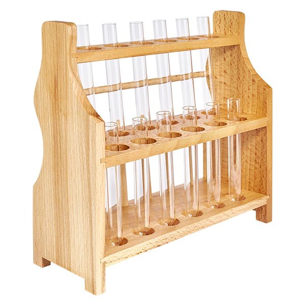 Portaprovette in legno con 12 provette più calce sodata 100x12