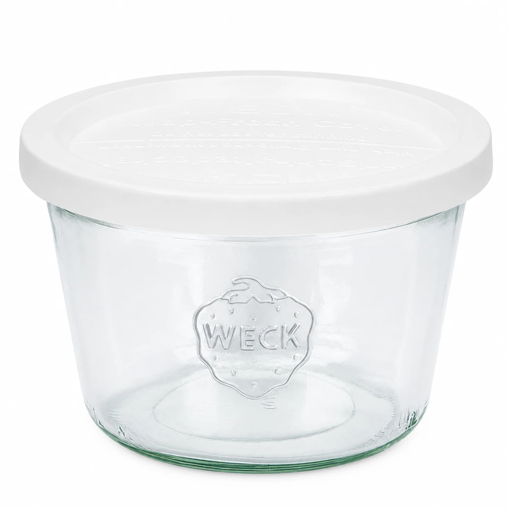 WECK Vaso da 370 ml con coperchio bianco RR100 Vaso in vetro trasparente per la conservazione e lo stoccaggio