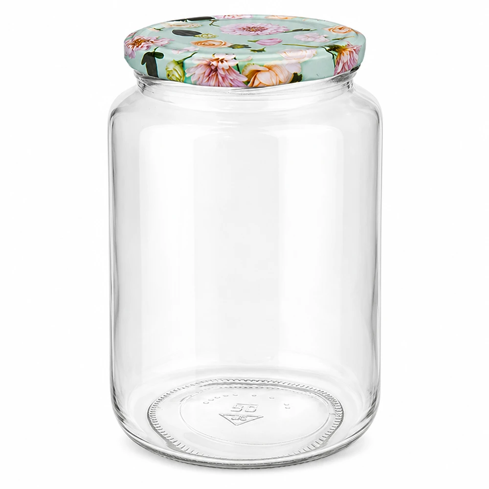 795ml vaso rotondo + coperchio BasicSeal flower mint UNiTWIST Barattolo rotondo 795ml con coperchio a fiore menta per conservare e immagazzinare, barattolo di vetro vuoto con coperchio decorativo