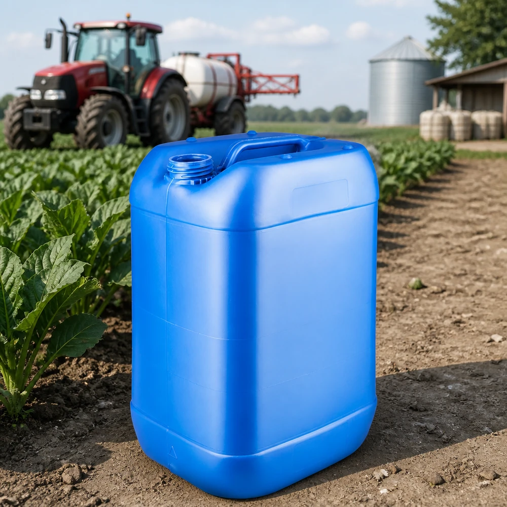 Tanica 25 litri blu senza tappo Tanica blu da 25 litri senza tappo utilizzata in ambito agricolo nei campi