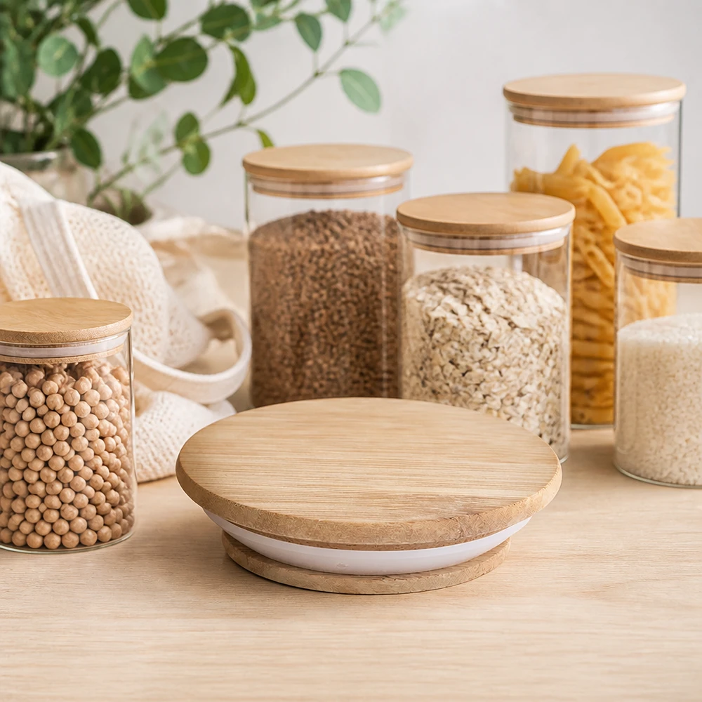 Coperchio in legno versione "A" per WECK RR100 Barattoli da cucina moderni con coperchio in legno WECK RR100 versione A conservazione cereali pasta legumi Scandinavo