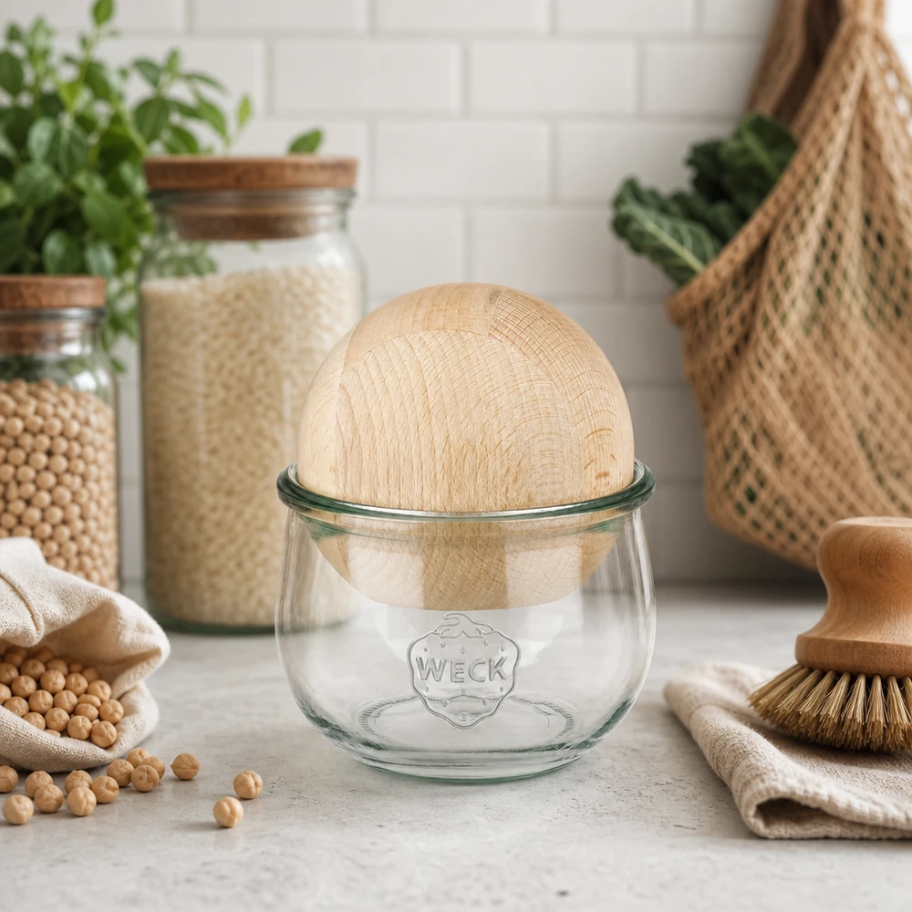 Vaso a tulipano da 580 ml WECK RR100 con sfera in legno di faggio