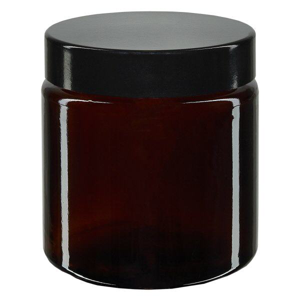 Barattolo di vetro da 120 ml marrone, con coperchio in bachelite nera ApoGlas