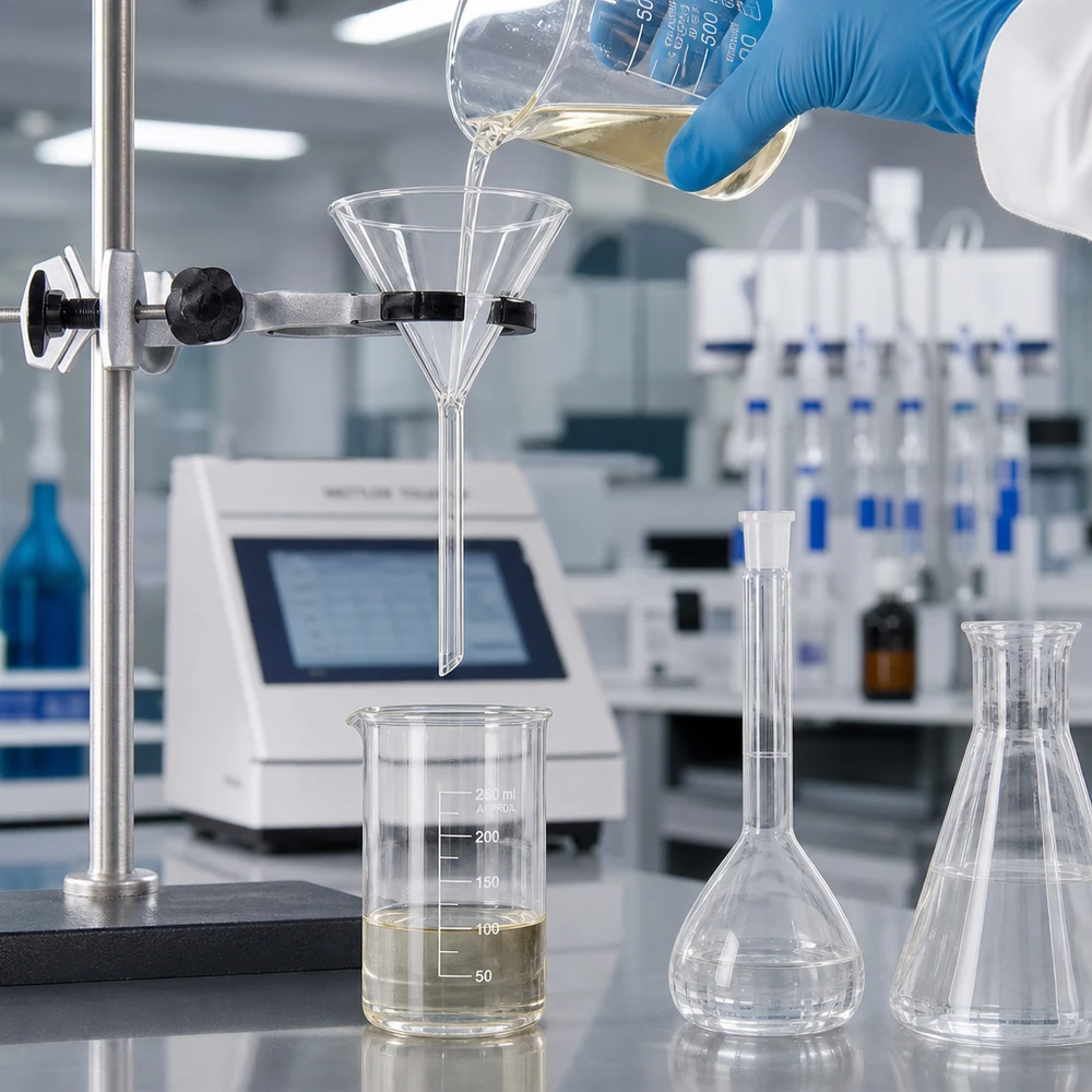 Imbuto Ø 100 mm per calce sodata, angolo 60°, stile corto Imbuto da laboratorio professionale in vetro sodico-calcico di alta qualità, con diametro di 100 mm, per l'uso sicuro di sostanze chimiche
