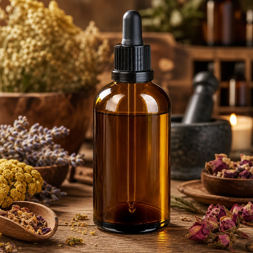 Flacone contagocce da 100 ml in vetro ambrato con filettatura UT18 per uso professionale