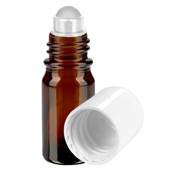 Flacone roll-on da 5ml marrone STD bianco ApoGlas Flacone roll-on da 5ml marrone STD bianco ApoGlas