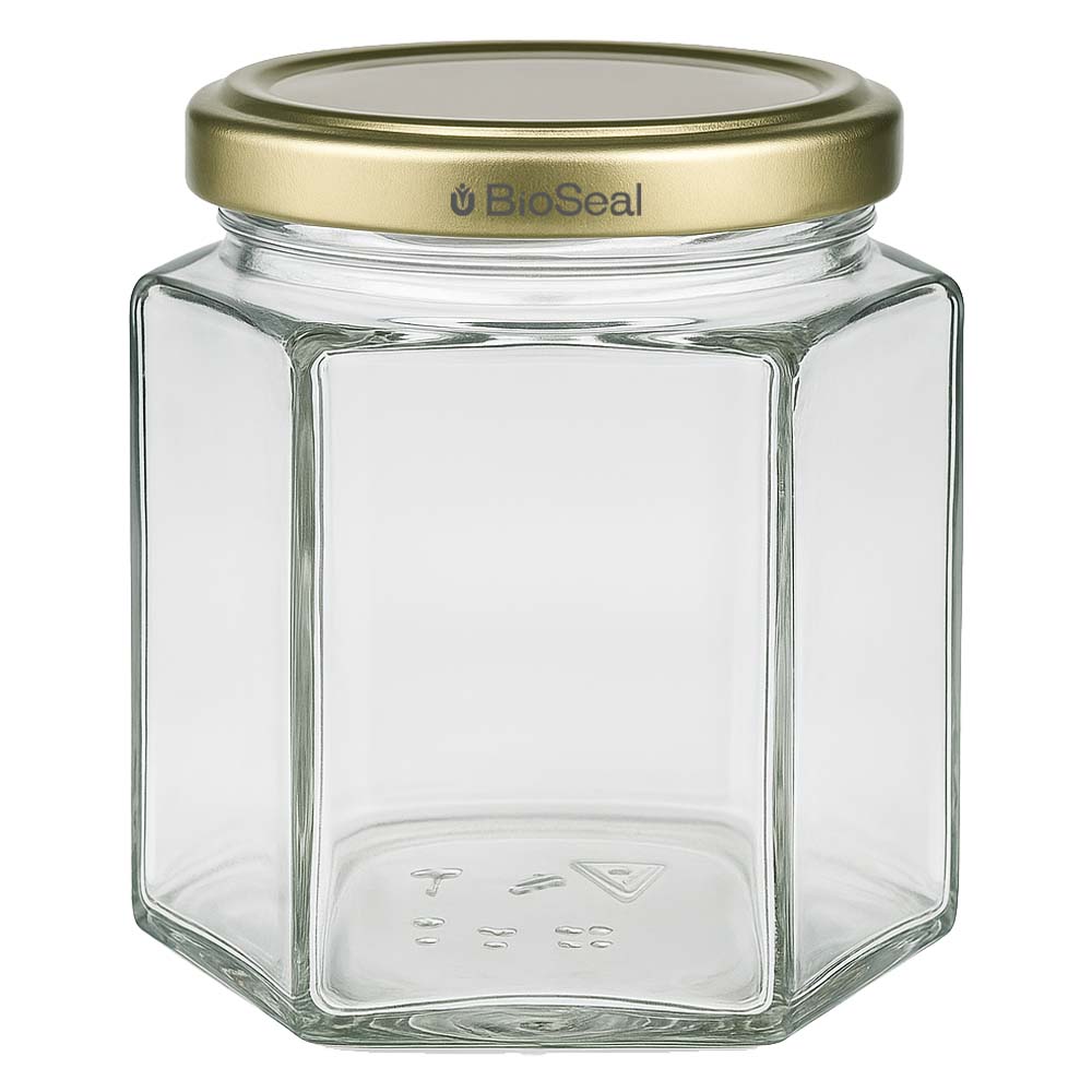 Vasetto per miele da 520 g con capsula dorata BioSeal UNiTWIST