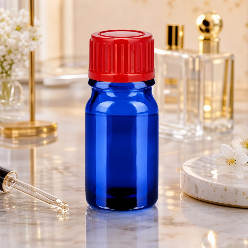 Flacone da 5ml 11mm SV rosso STD BlueLine UT18/5 Flacone da 5 ml in vetro blu con protezione UV e tappo rosso da 11 mm per sostanze sensibili alla luce