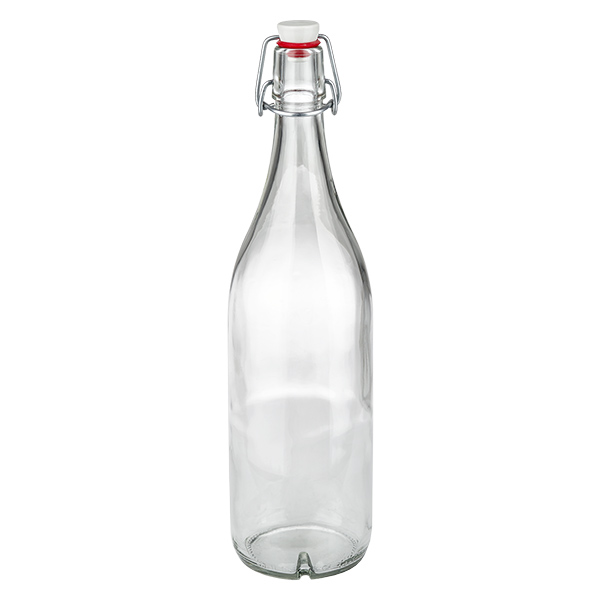 Bottiglia in vetro da 1000 ml con tappo oscillante in porcellana vuota e trasparente per la conservazione delle bevande
