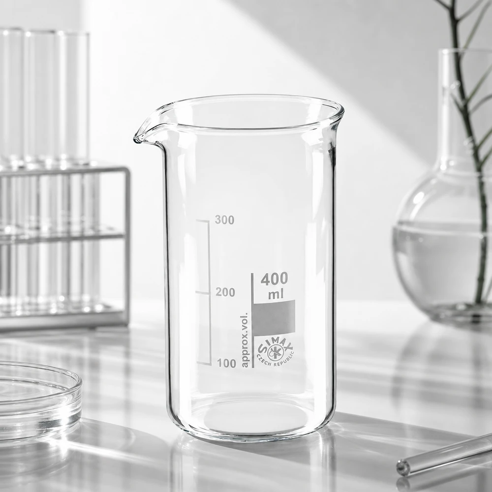 Bicchiere di vetro trasparente vuoto da 400 ml, forma alta con beccuccio, in vetro borosilicato trasparente